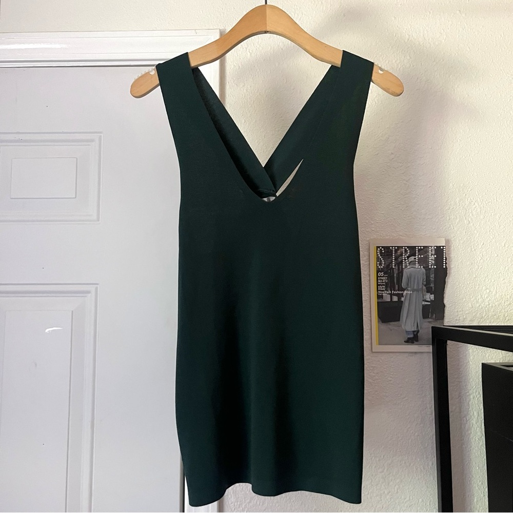 OLIVER BONAS emerald green chunky knit criss cross cropped tank top‎